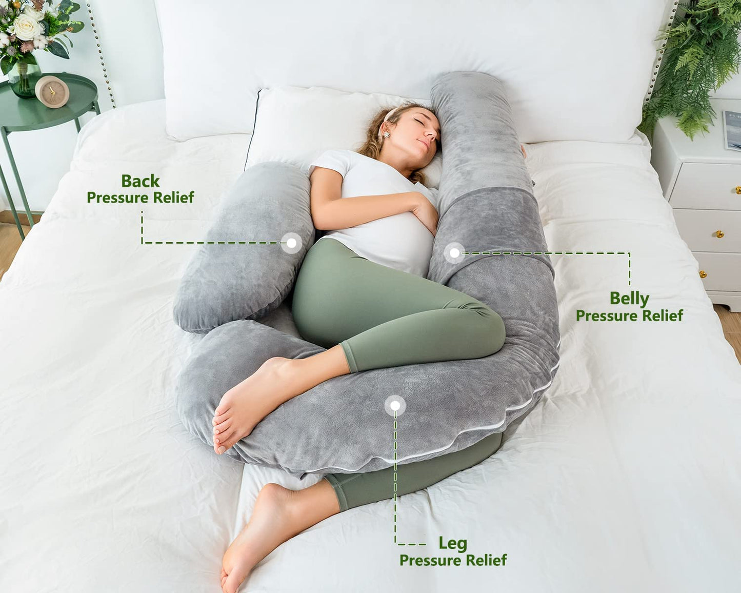 "Ultimate U-Shaped Pregnancy Pillow for Comfort: Full Body Support with Removable Velvet Cover - Perfect for Expecting Moms!"