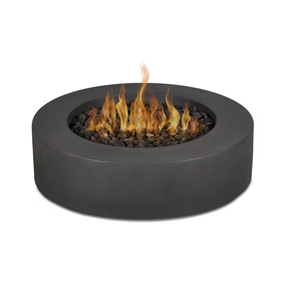 "Stylish Brookhurst 43" Round Outdoor Liquid Propane Fire Pit - Carbon Finish with Lava Rocks"