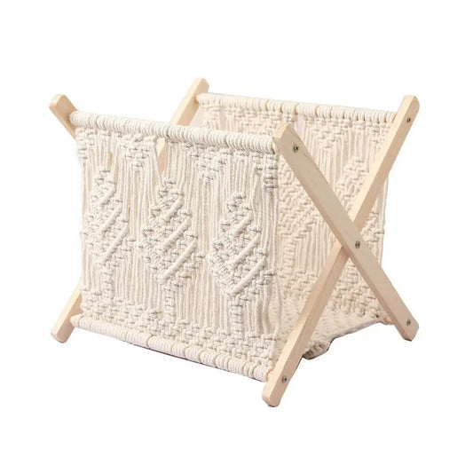 "Chic Nordic Cotton Rope Magazine Rack - Stylish Woven Macrame Holder for Books & Newspapers"