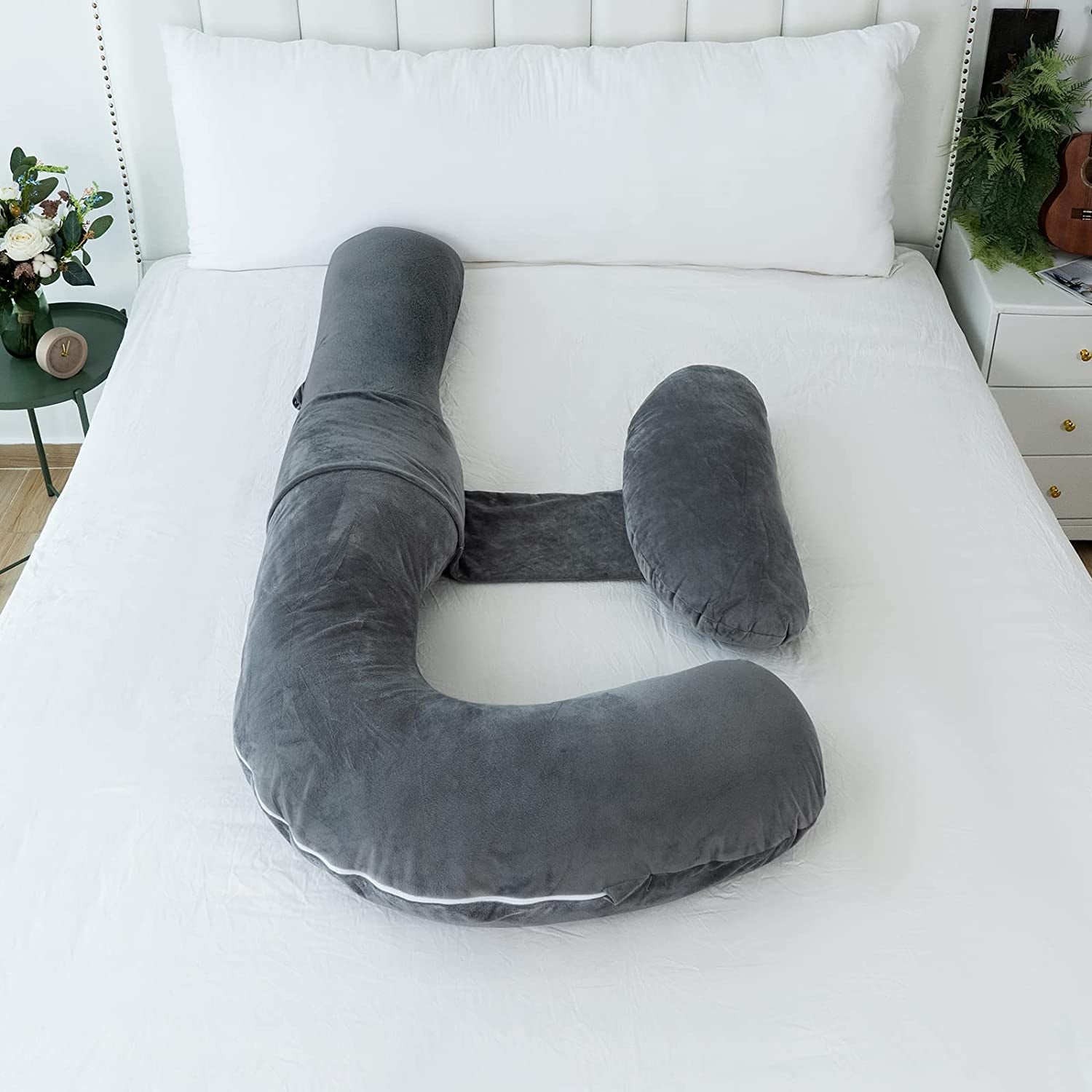 "Ultimate U-Shaped Pregnancy Pillow for Comfort: Full Body Support with Removable Velvet Cover - Perfect for Expecting Moms!"