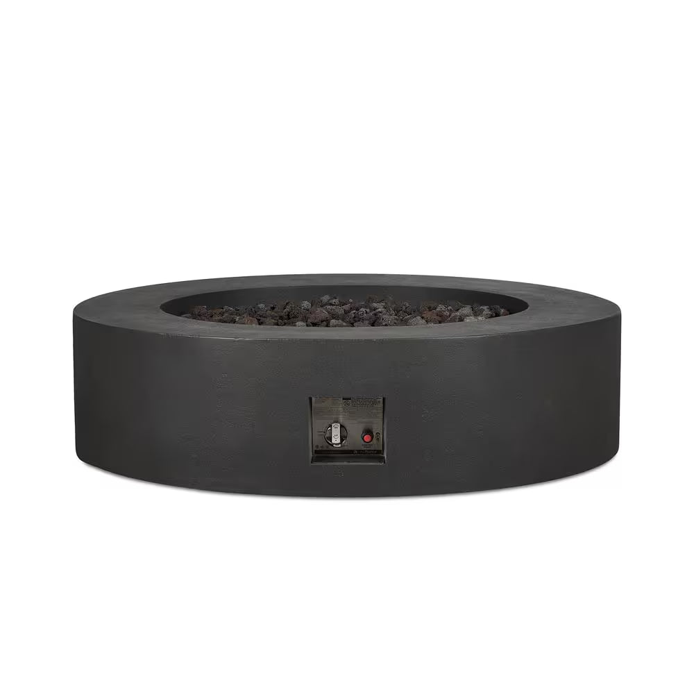 "Stylish Brookhurst 43" Round Outdoor Liquid Propane Fire Pit - Carbon Finish with Lava Rocks"