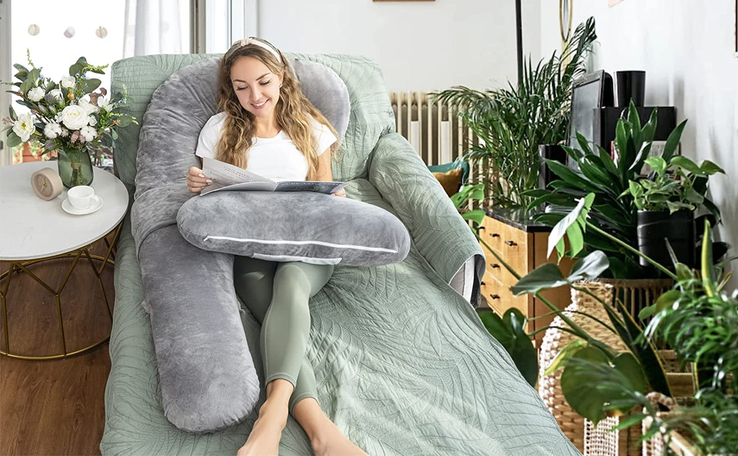 "Ultimate U-Shaped Pregnancy Pillow for Comfort: Full Body Support with Removable Velvet Cover - Perfect for Expecting Moms!"