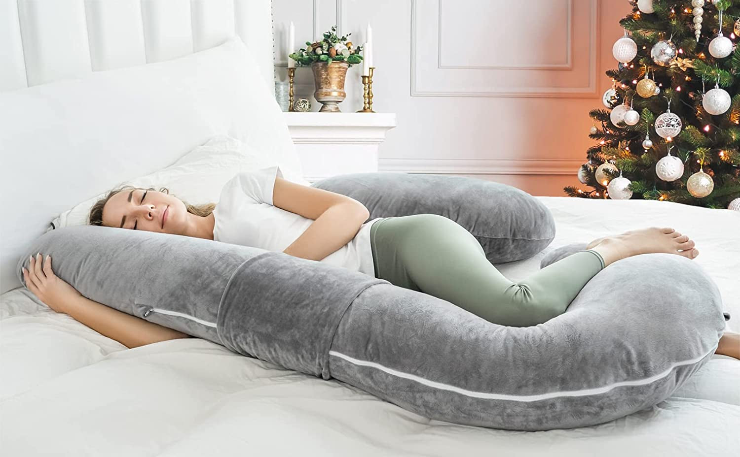 "Ultimate U-Shaped Pregnancy Pillow for Comfort: Full Body Support with Removable Velvet Cover - Perfect for Expecting Moms!"