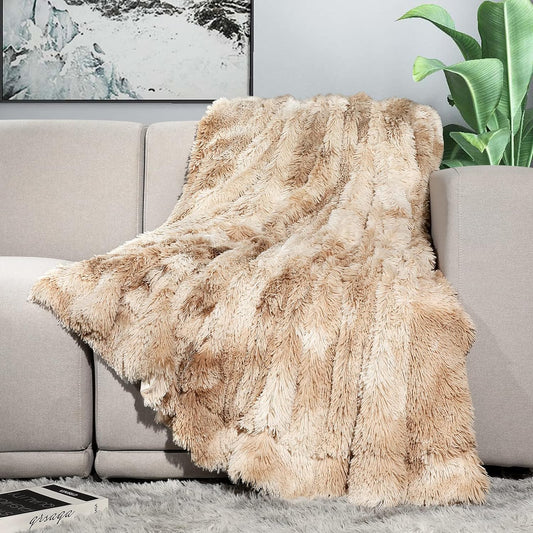 "Luxurious Beige Faux Fur Throw Blanket - Reversible Cozy Microfiber Accent for Sofa, Couch & Bed - Soft, Fluffy & Washable 50" x 60""