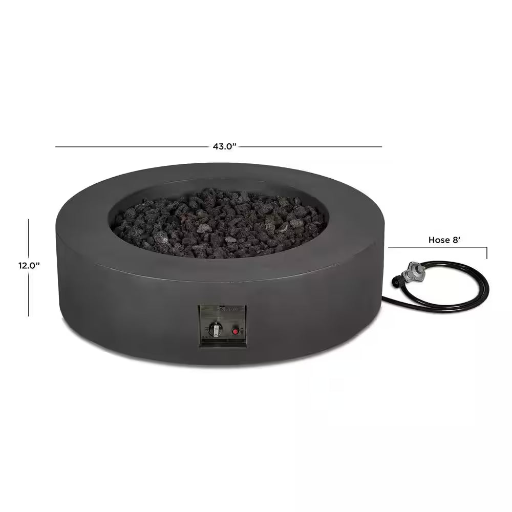 "Stylish Brookhurst 43" Round Outdoor Liquid Propane Fire Pit - Carbon Finish with Lava Rocks"