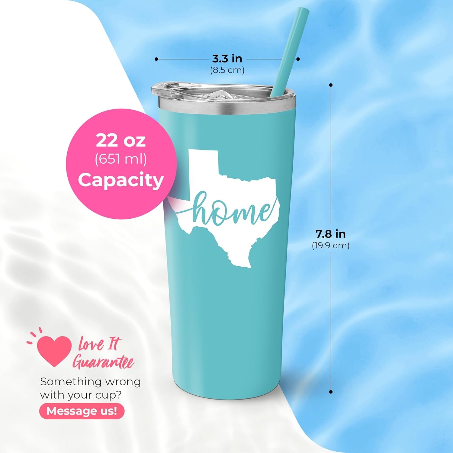 Texas Mug | Vacuum Insulated Stainless Steel Texas Tumbler Cup | Texas Theme Graduation | Moving Away Travel Mug for Texans | Texas Coffee Cup | Texas Home Decor (22 Ounce, Aqua Blue)