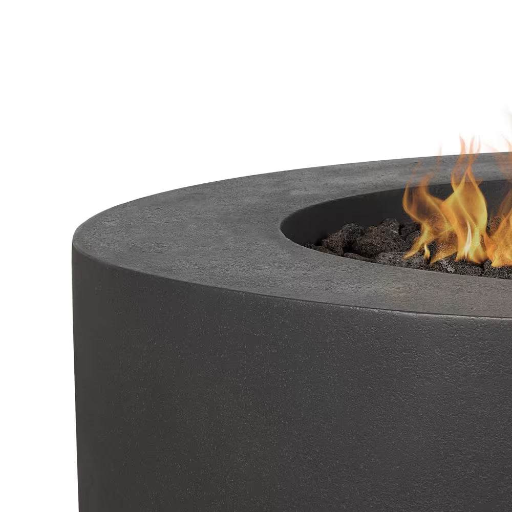 "Stylish Brookhurst 43" Round Outdoor Liquid Propane Fire Pit - Carbon Finish with Lava Rocks"