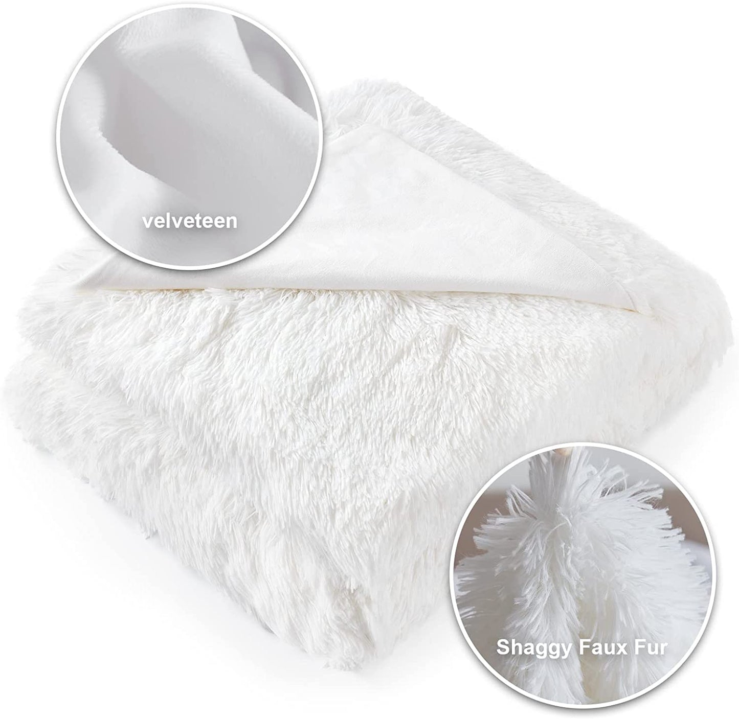 "Luxurious White Faux Fur Duvet Cover - Ultra Soft Shaggy Comforter with Velvet Reverse & Zipper Closure - King Size"