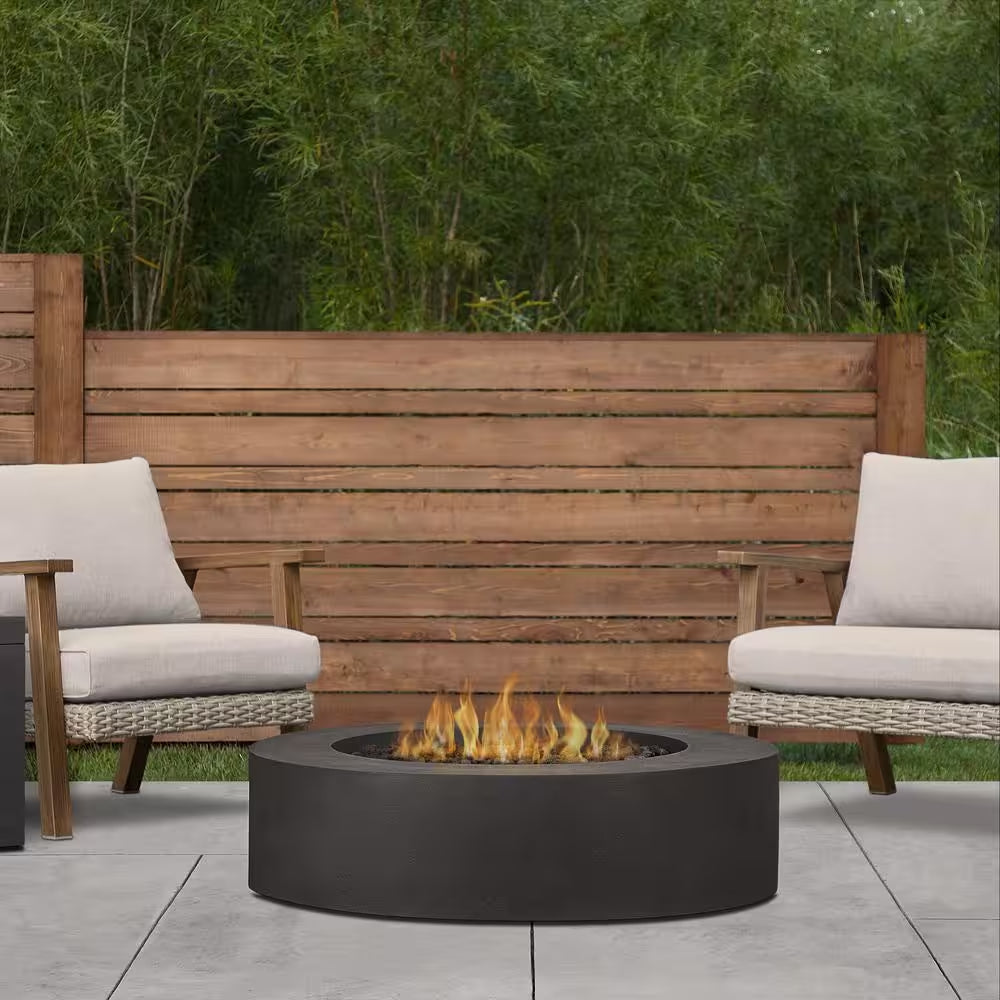 "Stylish Brookhurst 43" Round Outdoor Liquid Propane Fire Pit - Carbon Finish with Lava Rocks"