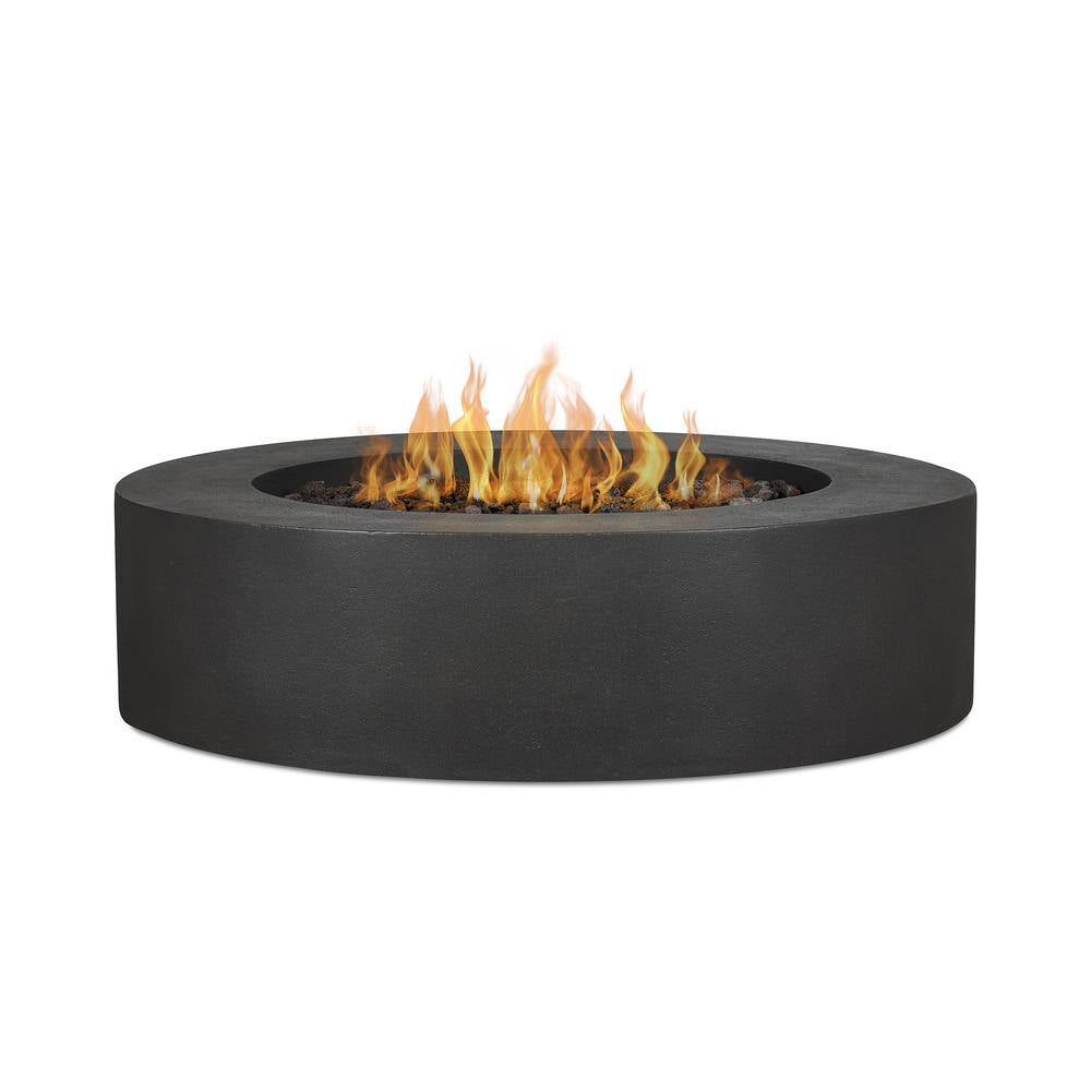 "Stylish Brookhurst 43" Round Outdoor Liquid Propane Fire Pit - Carbon Finish with Lava Rocks"