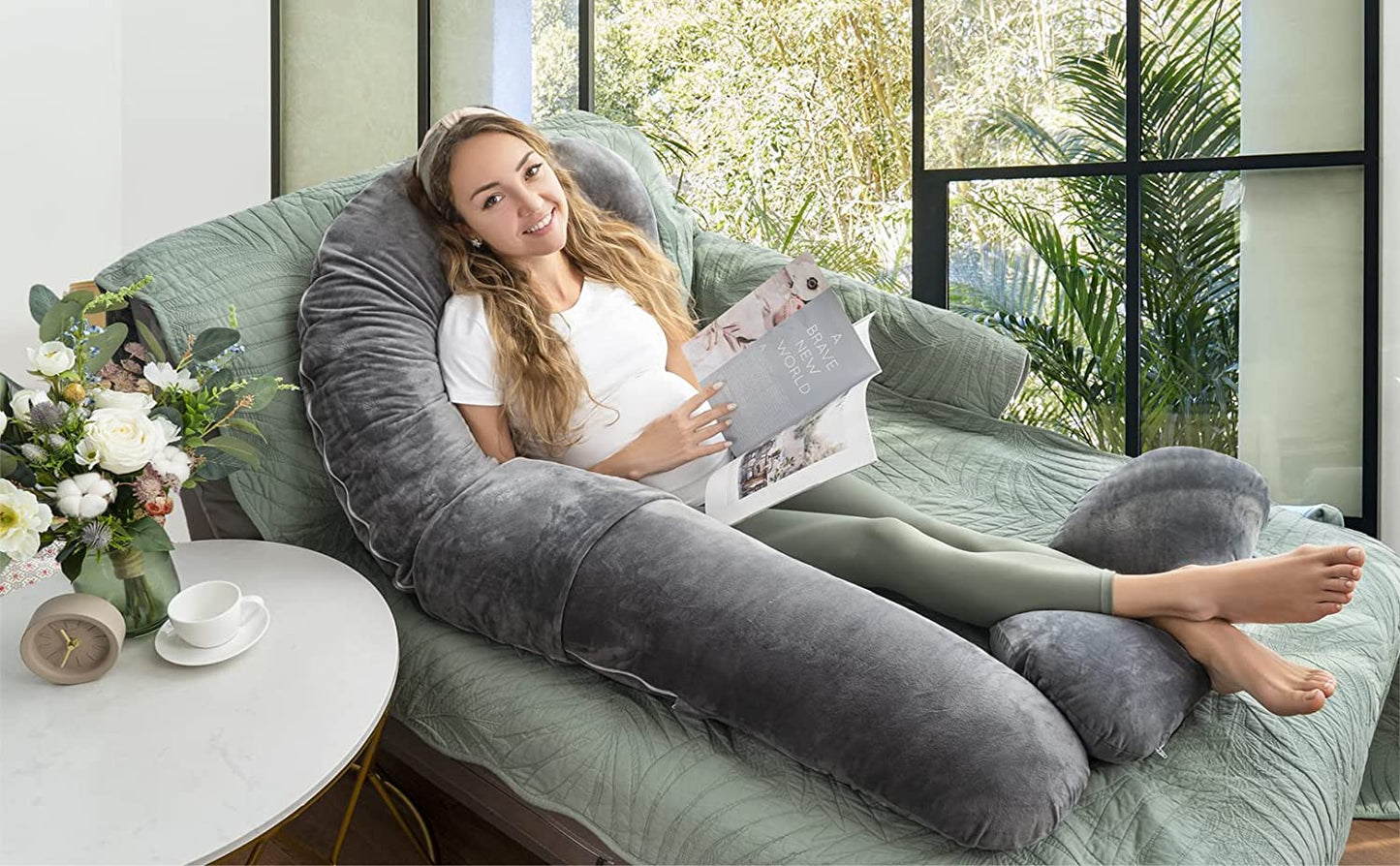 "Ultimate U-Shaped Pregnancy Pillow for Comfort: Full Body Support with Removable Velvet Cover - Perfect for Expecting Moms!"