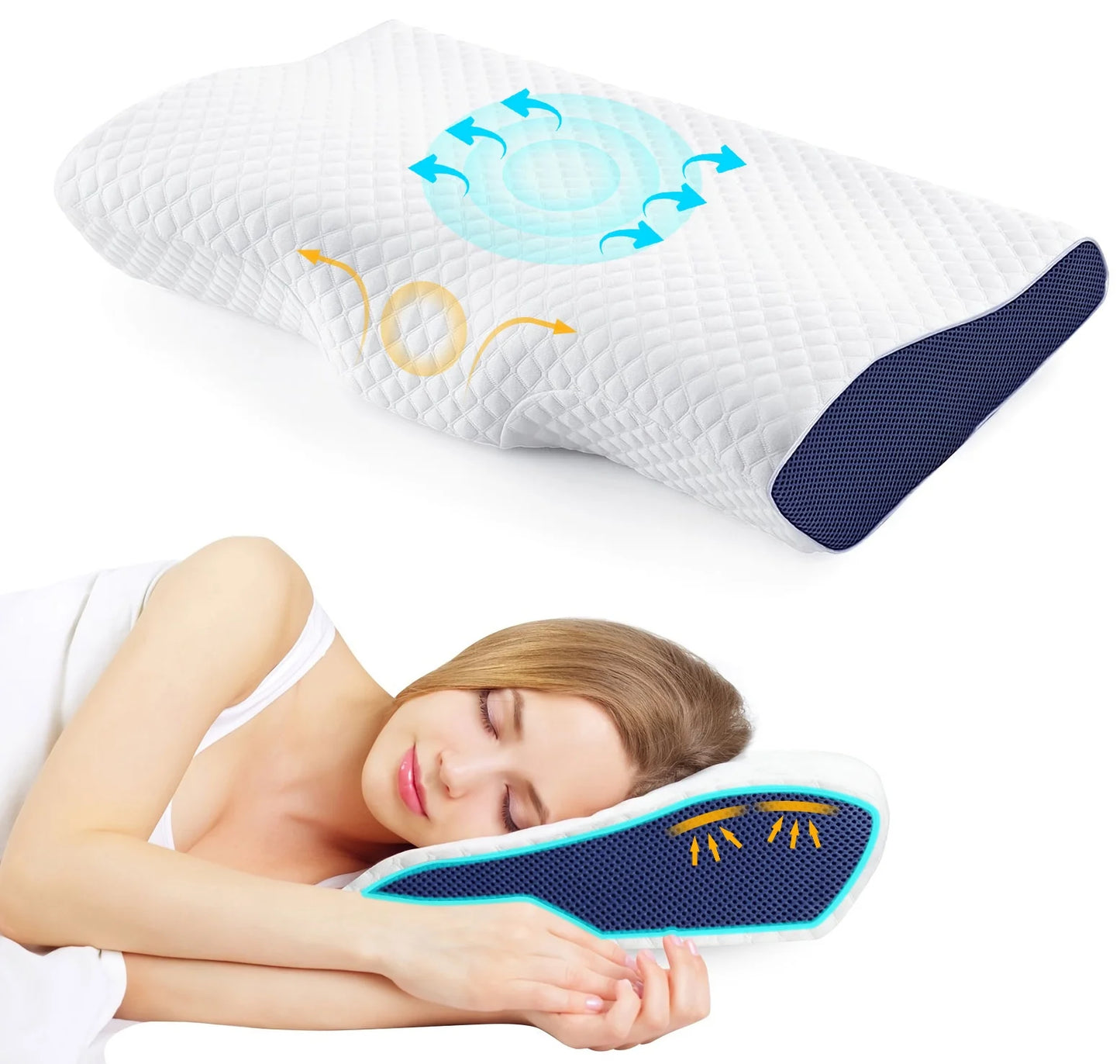 Memory Foam Bed Pillow Cervical Pillow for Neck Pain Relief Contour Orthopedic Ergonomic Pillows Blue